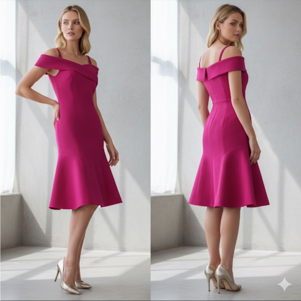 Emilio Pucci Cross Off Shoulders Straps Fit-n- Flare Cocktail Dress Fuchsia Sz 8